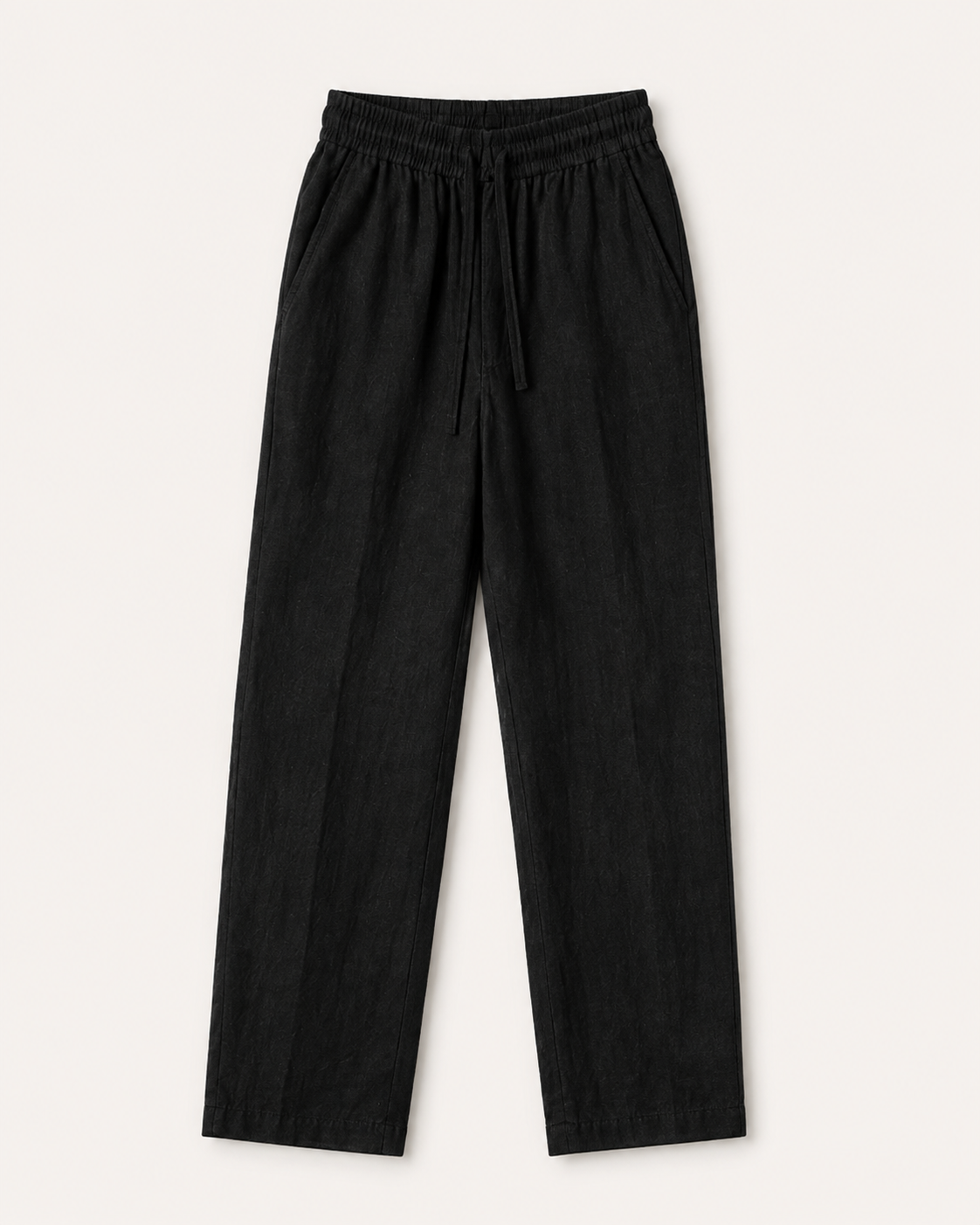 LLAGOX Hambez Keten Relaxed Fit Pantolon - Siyah